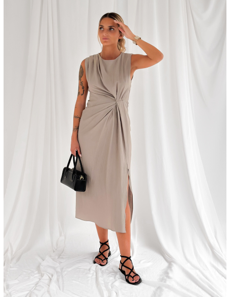 Abito midi drappeggiato con nodo laterale