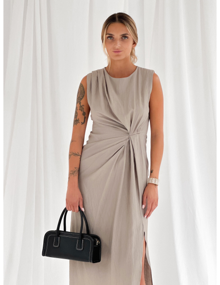 Abito midi drappeggiato con nodo laterale