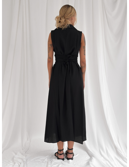 Midi Dress with Polo Collar and Draped Wais