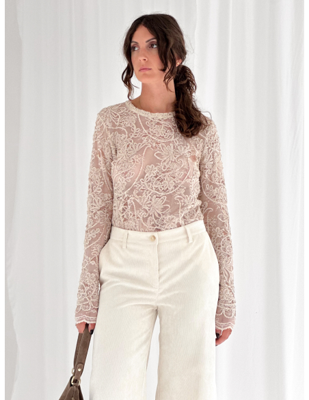 Velvet-Embroidered Lace Top