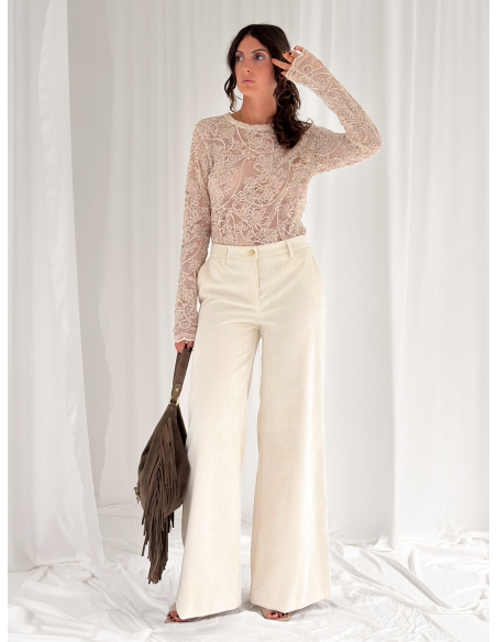 Velvet-Embroidered Lace Top