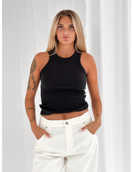 Tank Top in cotone elasticizzato a coste