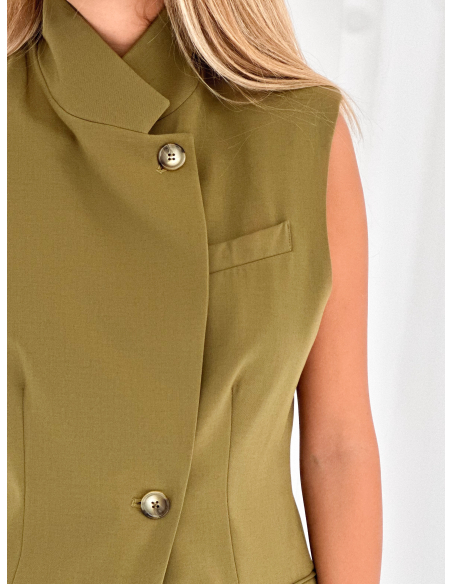 Asymmetric High-Neck Tailored Vest