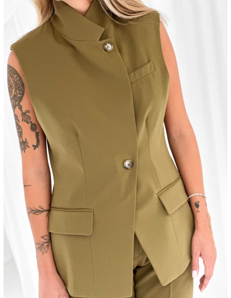 Asymmetric High-Neck Tailored Vest