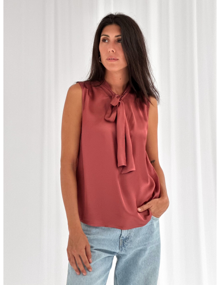 Satin blouse with bow