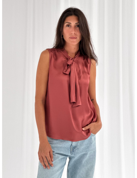 Satin blouse with bow