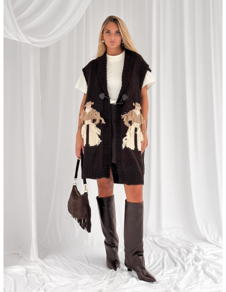 Gilet western in jacquard con frange e borchie