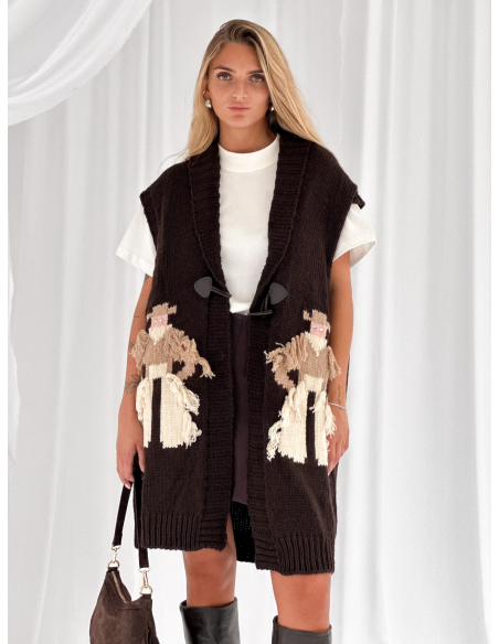 Western jacquard vest with fringes and studs