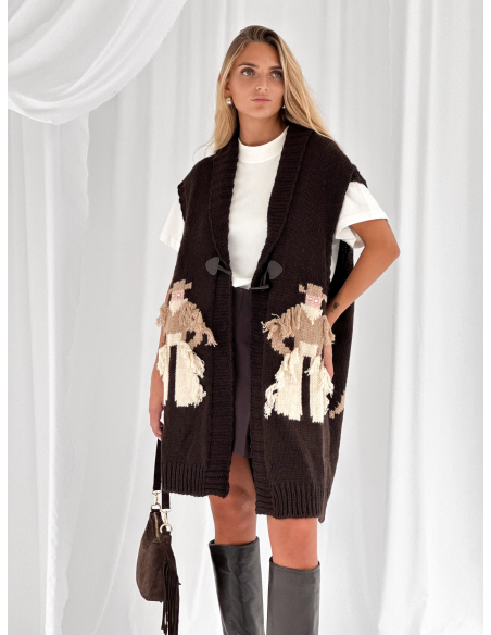 Gilet western in jacquard con frange e borchie