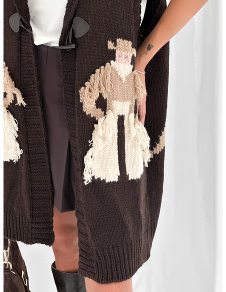 Gilet western in jacquard con frange e borchie