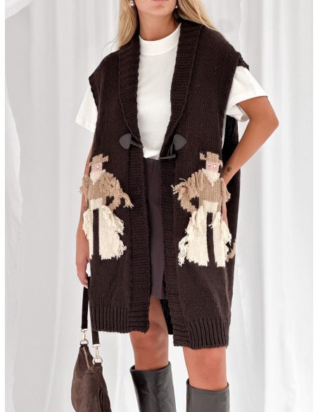 Gilet western in jacquard con frange e borchie