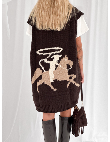 Western jacquard vest with fringes and studs