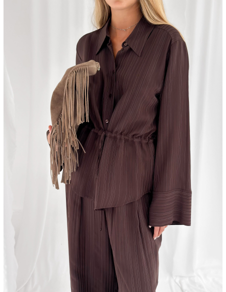 Flowing striped shirt with drawstring