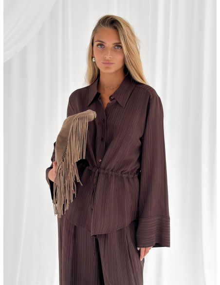 Flowing striped shirt with drawstring
