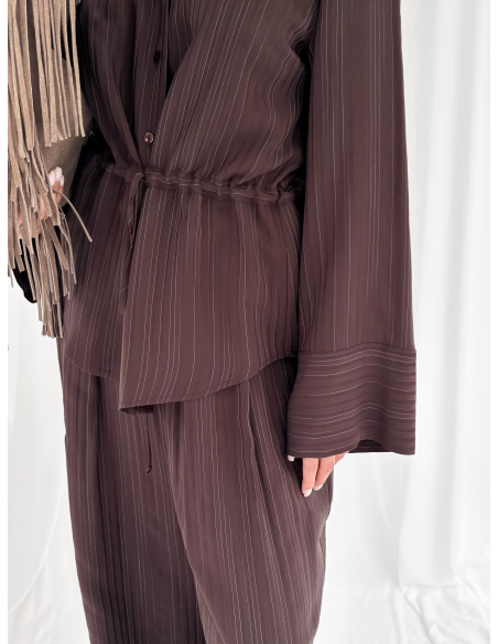 Flowing striped shirt with drawstring