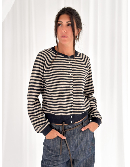 Cardigan a righe in misto lana