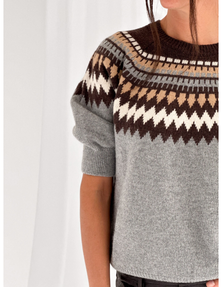 Fair Isle Half Sleeve Sweater