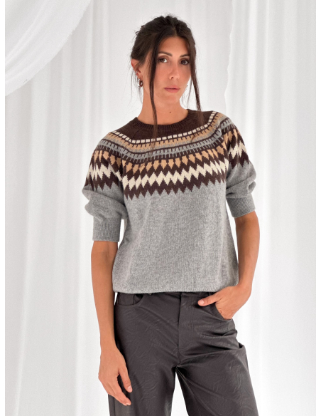 Fair Isle Half Sleeve Sweater