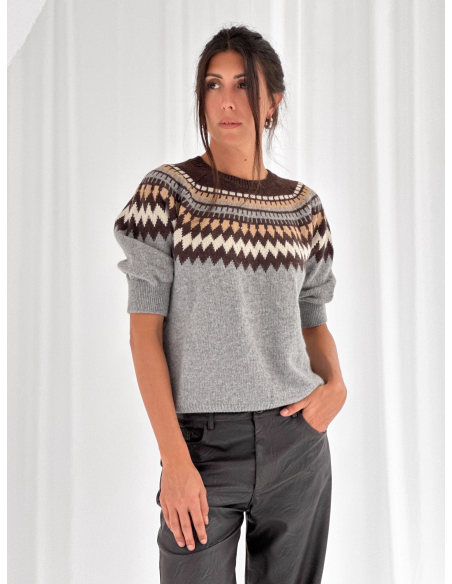 Fair Isle Half Sleeve Sweater