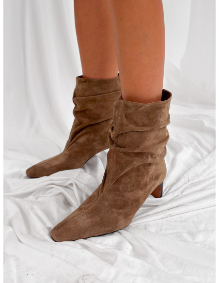 Draped suede ankle boot