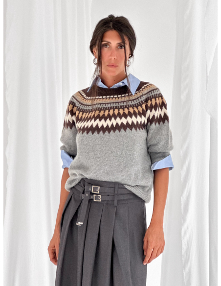 Fair Isle Half Sleeve Sweater