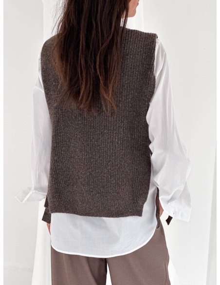 Wool-blend vest with Lurex thread and side ties