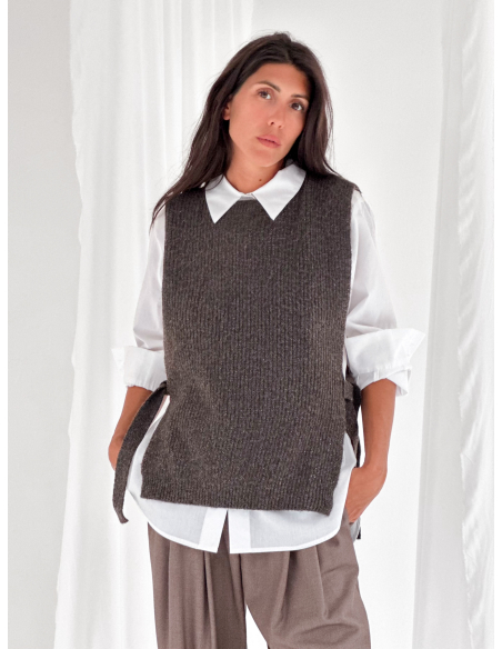 Wool-blend vest with Lurex thread and side ties