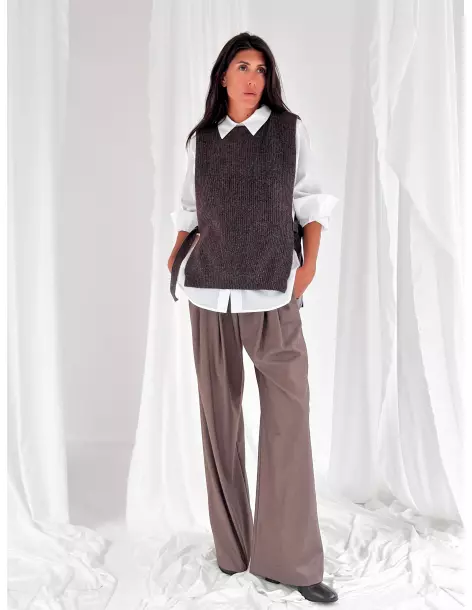 Wool-blend vest with Lurex thread and side ties