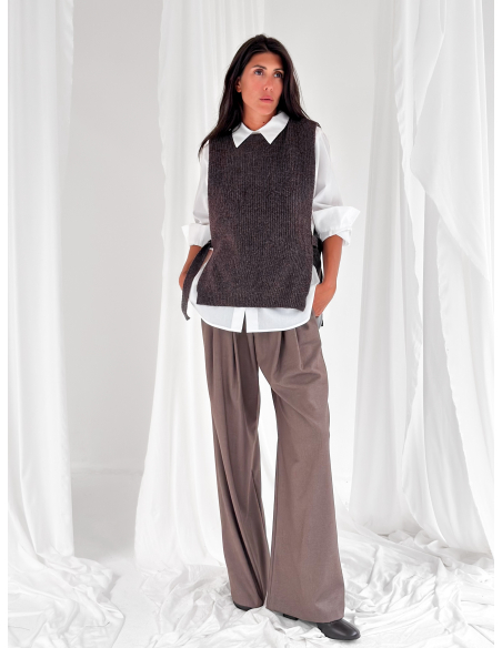 Wool-blend vest with Lurex thread and side ties