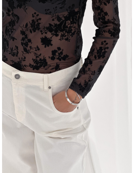 Maglia girocollo con pizzo in velluto