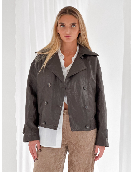 Short eco leather trench coat