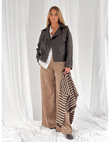 Short eco leather trench coat