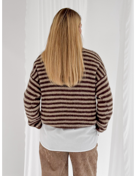 Striped crew-neck sweater in a wool and alpaca blend