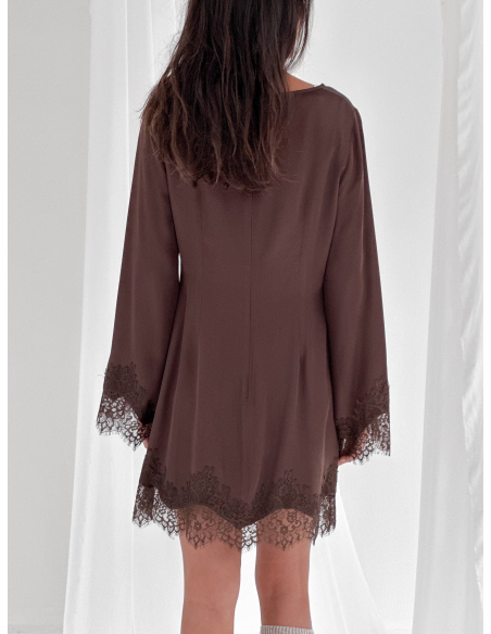 Mini dress in raso di viscosa con inserti in pizzo
