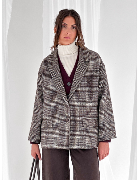 Prince of Wales check pea coat
