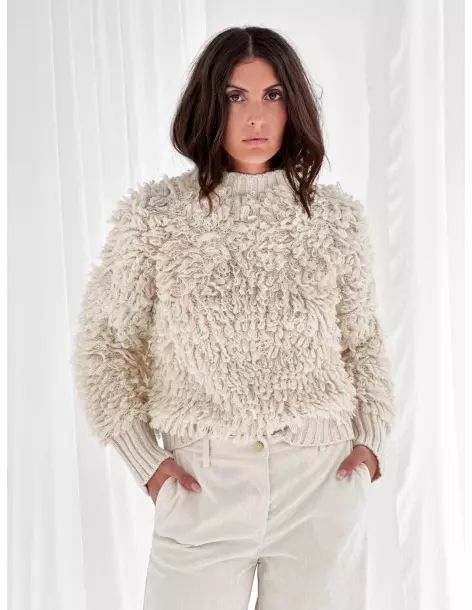 Fringed crew-neck sweater