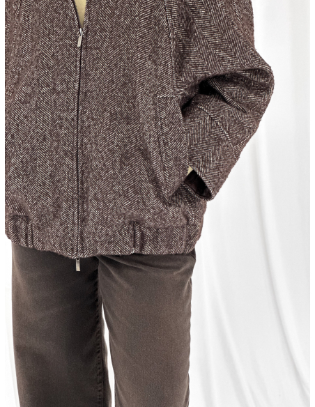 Herringbone bomber jacket with faux leather inserts