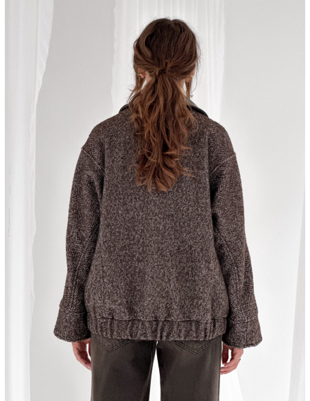 Herringbone bomber jacket with faux leather inserts
