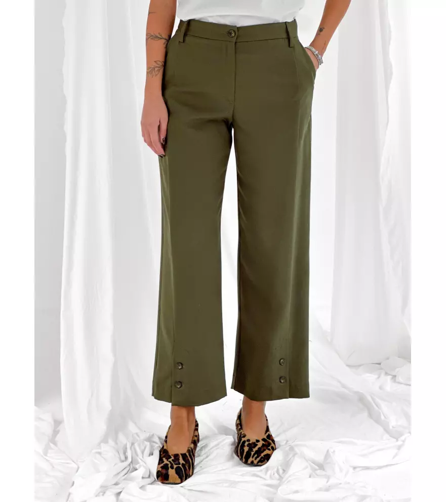 Straight-leg trousers with button...