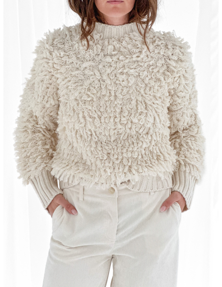 Fringed crew-neck sweater