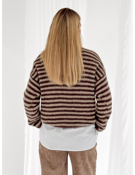 Maglione girocollo a righe in misto lana e alpaca
