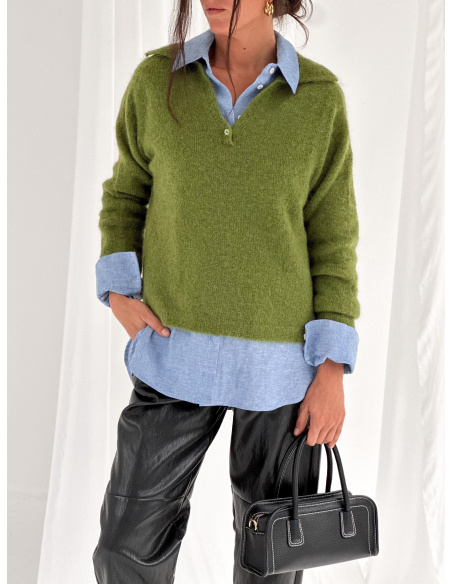 Wool-blend polo sweater