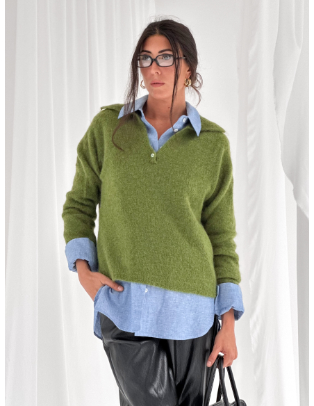 Wool-blend polo sweater