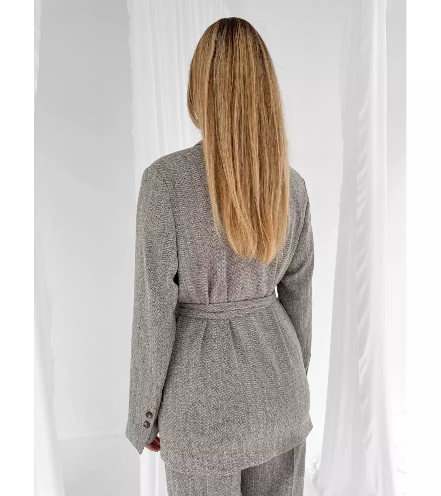 Double-breasted belted herringbone...