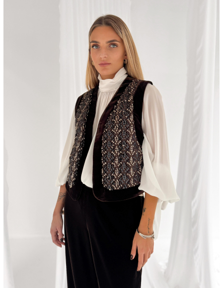 Embroidered vest with appliqués