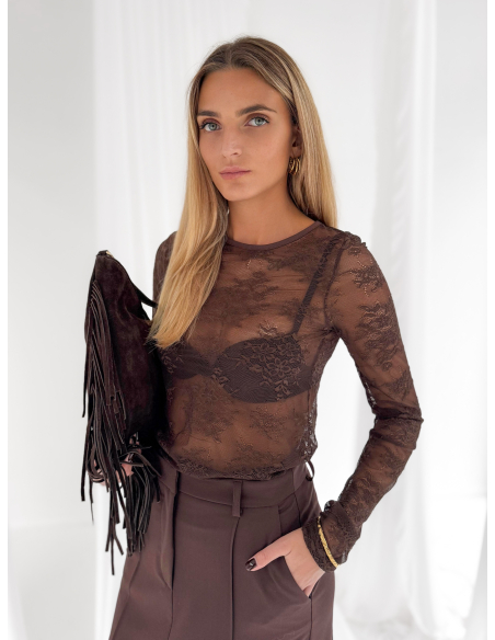Lace-detail crew-neck top