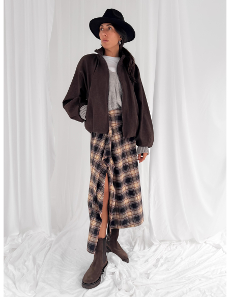 Checked flannel wrap maxi skirt