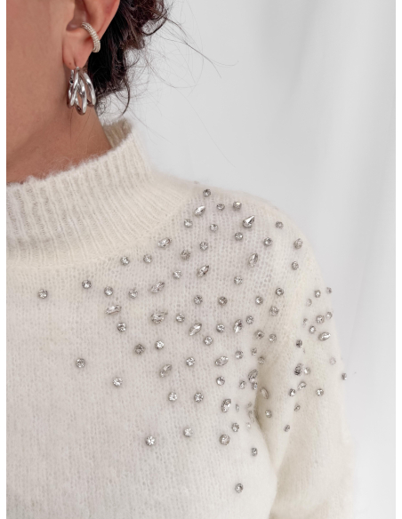 Maglione collo alto con strass
