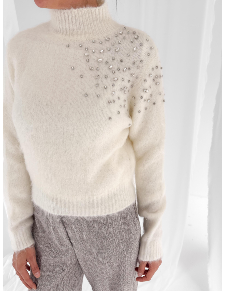 Maglione collo alto con strass