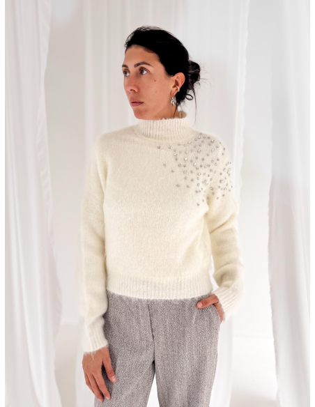 Rhinestone high-neck sweater